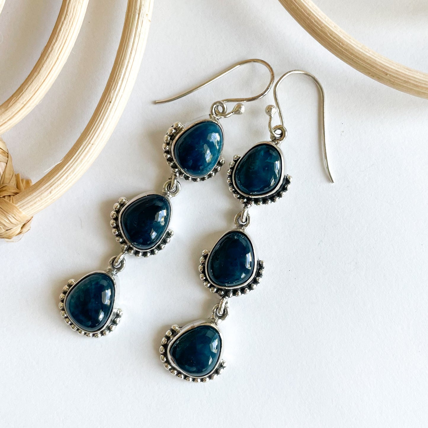 Neon Apatite Dangle Earring  -  Solid Sterling Silver