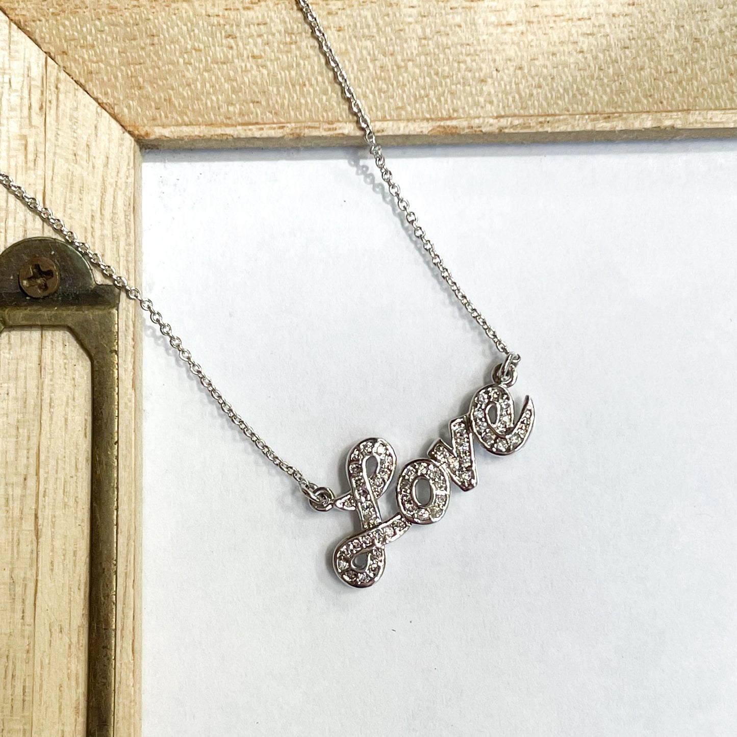CZ Love Necklace- Rhodium