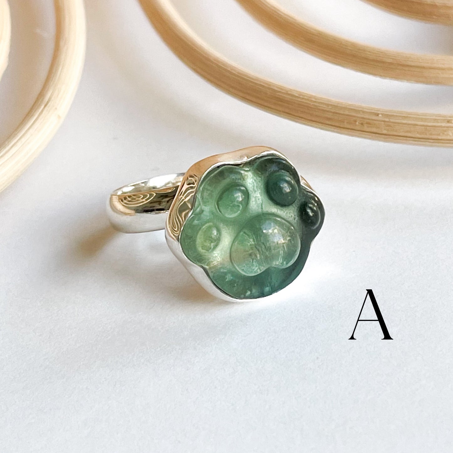 Fluorite Dog Paw Ring - Solid Sterling Silver
