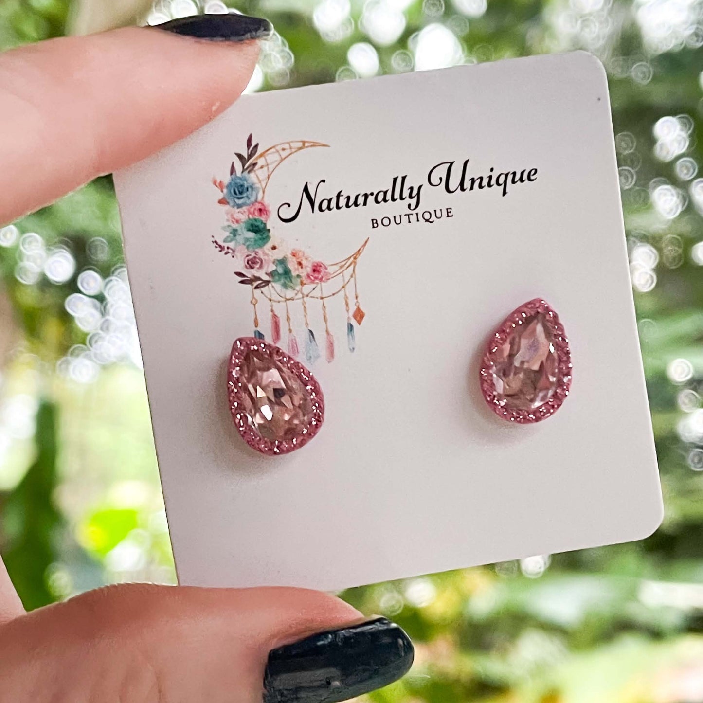 Pink CZ Crystal Studs - Solid Sterling Silver