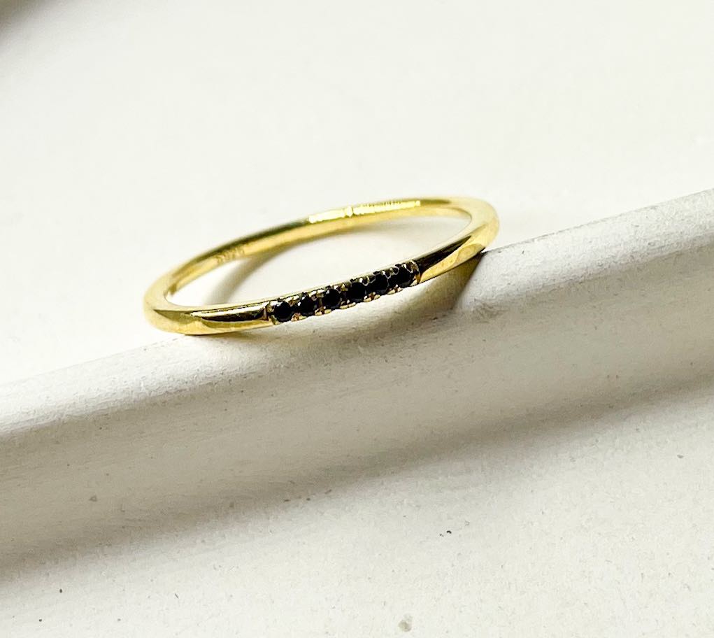 Dainty Black CZ Sized Ring - SSS or Vermeil