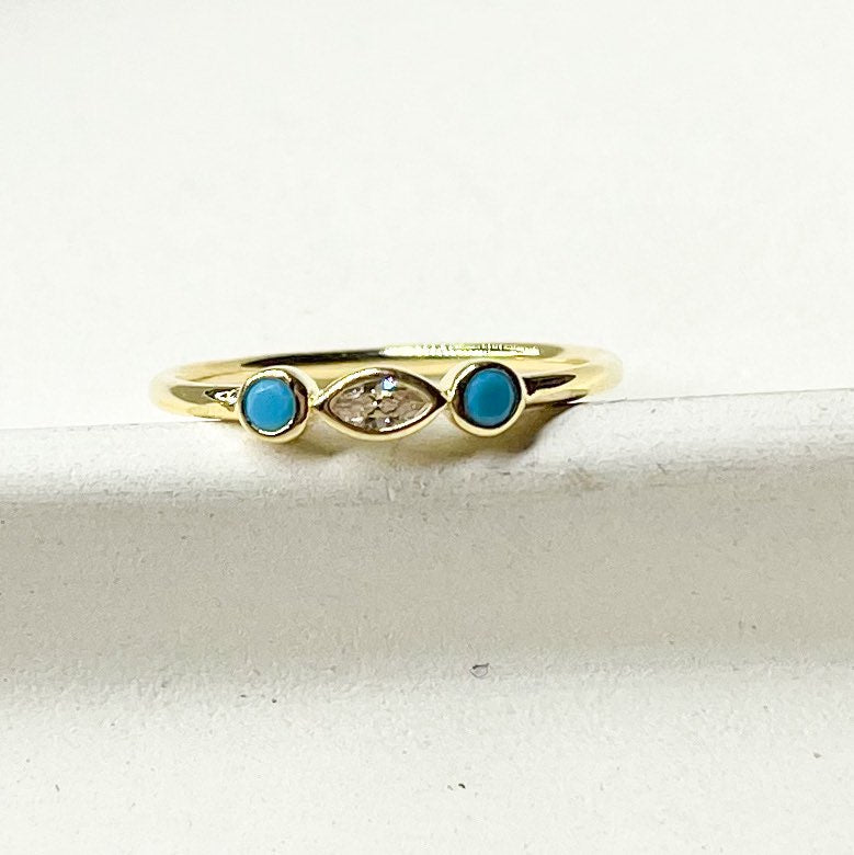 CZ And Turquoise Polka Dot Sized Ring - SSS or Vermeil