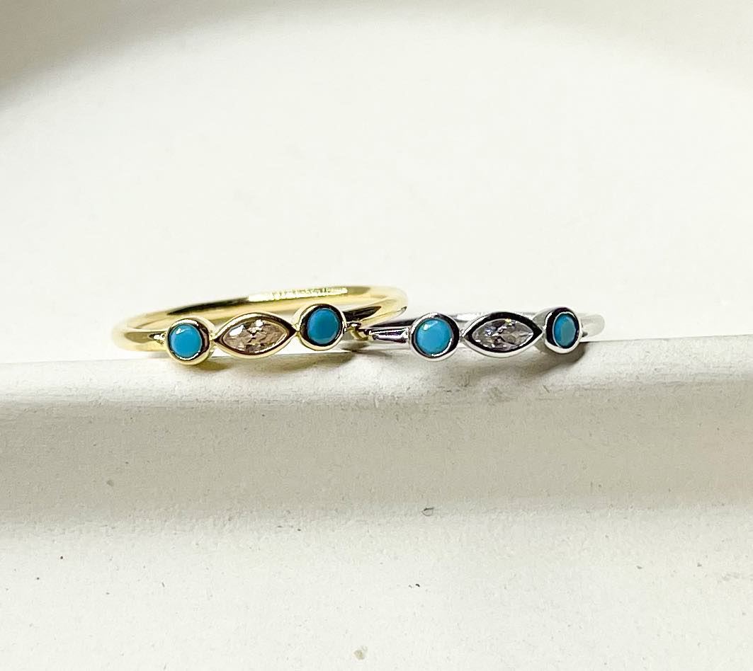 CZ And Turquoise Polka Dot Sized Ring - SSS or Vermeil