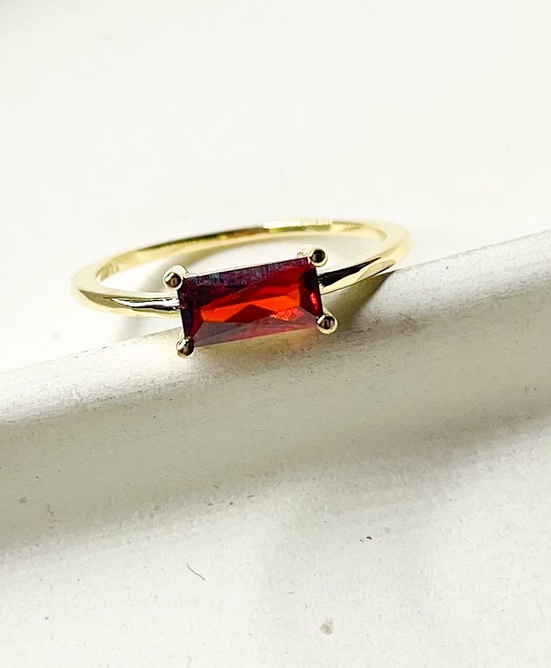 Dainty Red Garnet CZ Sized Ring - SSS or Vermeil