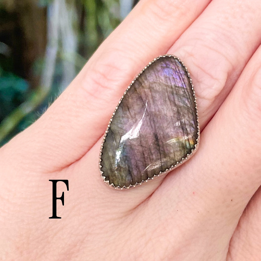 Purple Labradorite Adjustable Ring - Solid Sterling Silver