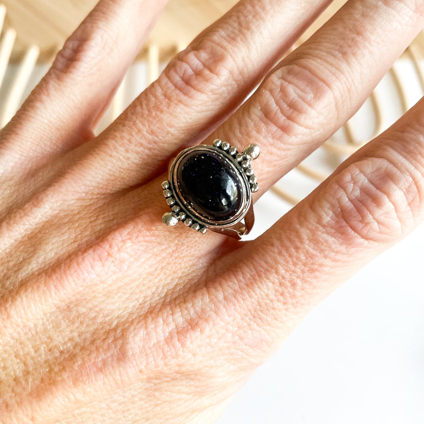 Glitter Stone Ring - Solid Sterling Silver