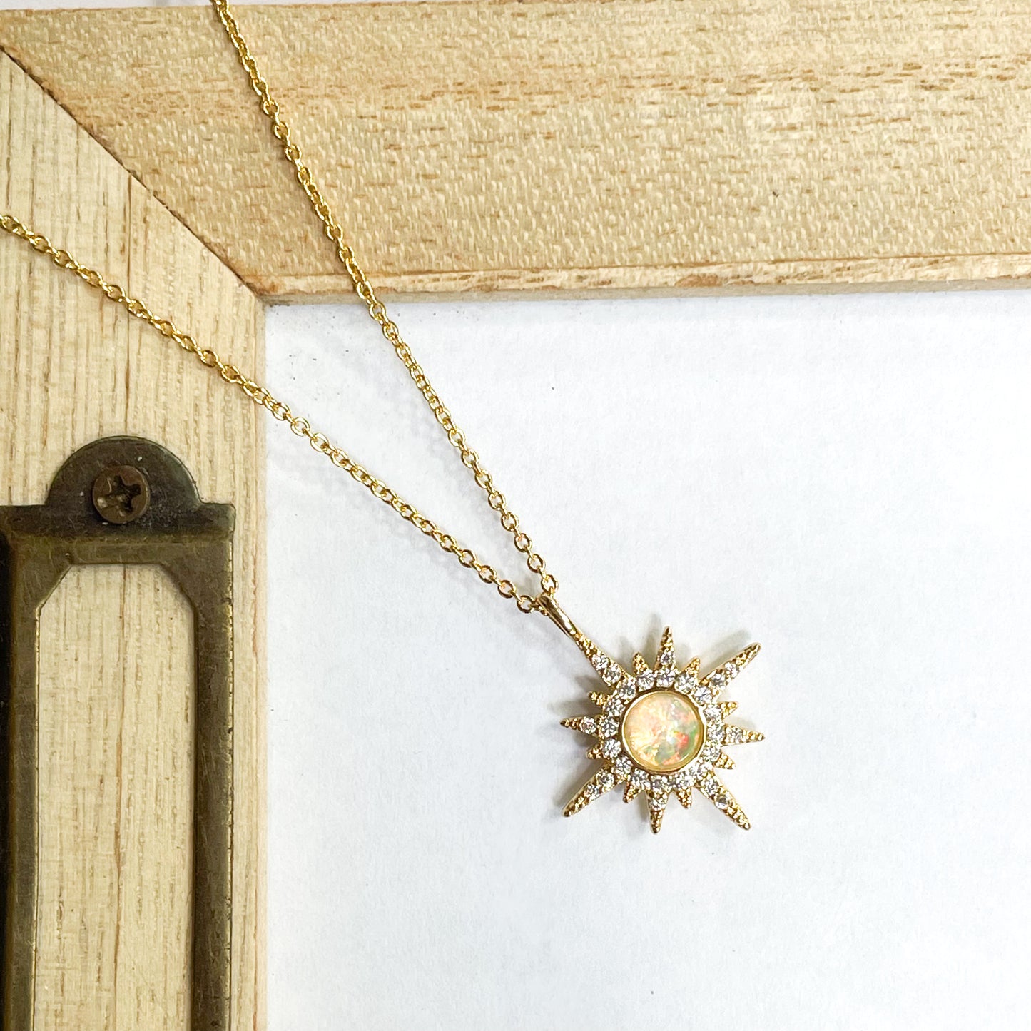 Synthetic Mystic Opal CZ Star Necklace- Rhodium