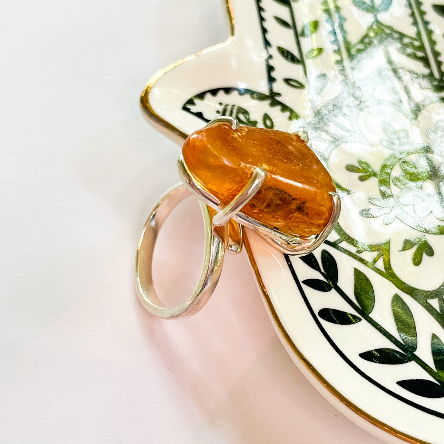 Amber Prong Ring - Solid Sterling Silver
