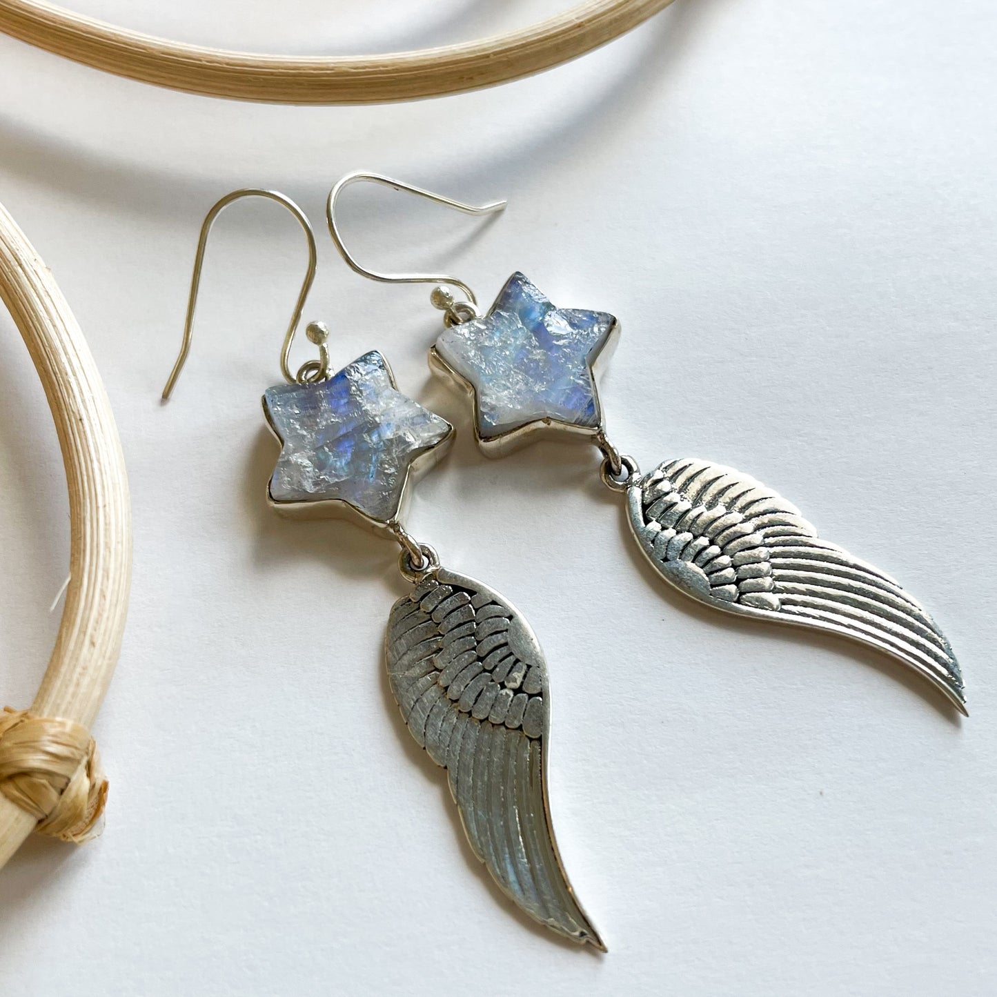 Moonstone Star & Wing Dangle Earring -  SSS