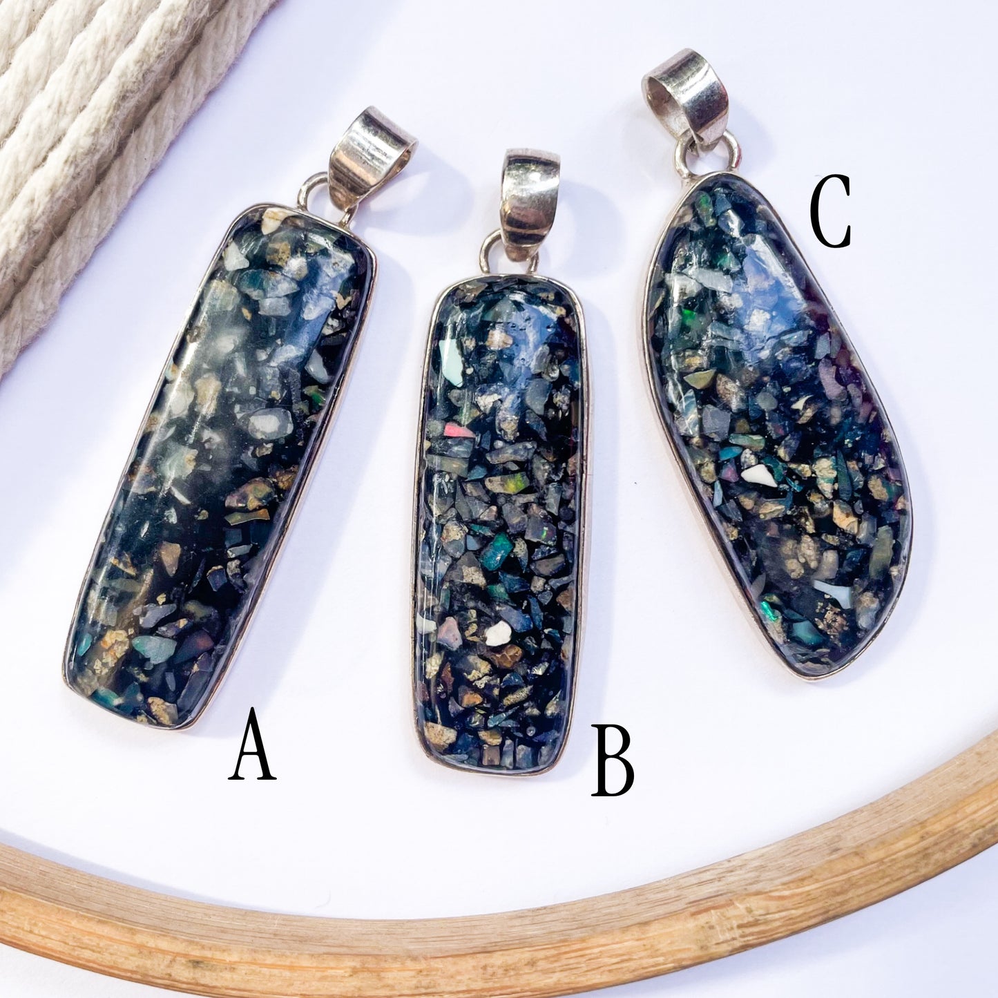 Opal Crushed Pendant - Solid Sterling Silver