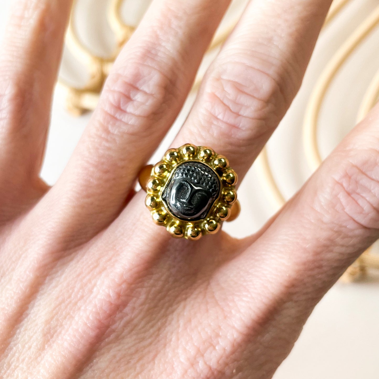 Hematite Buddha Ring - Alchemia