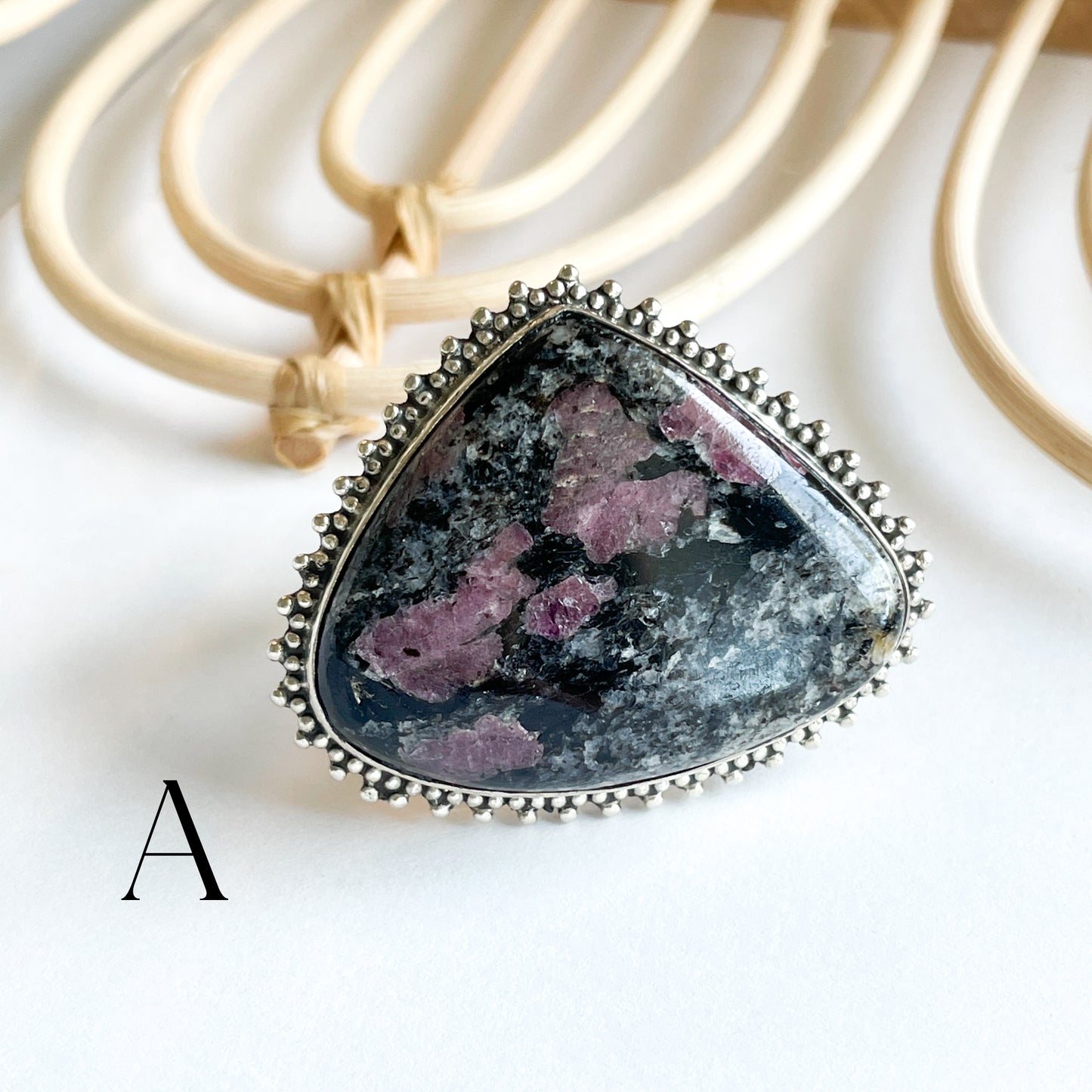 Ruby Granite Flex Cuff Statement Ring -  Solid Sterling Silver