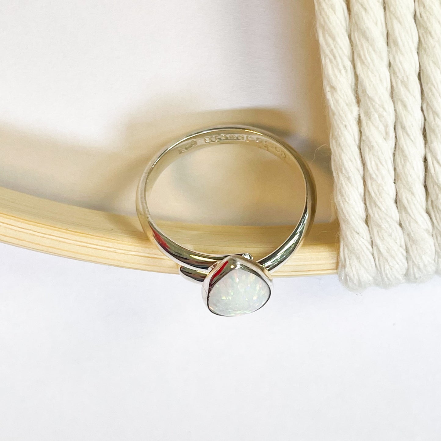 Dainty White Australian Opal Ring - Solid Sterling Silver