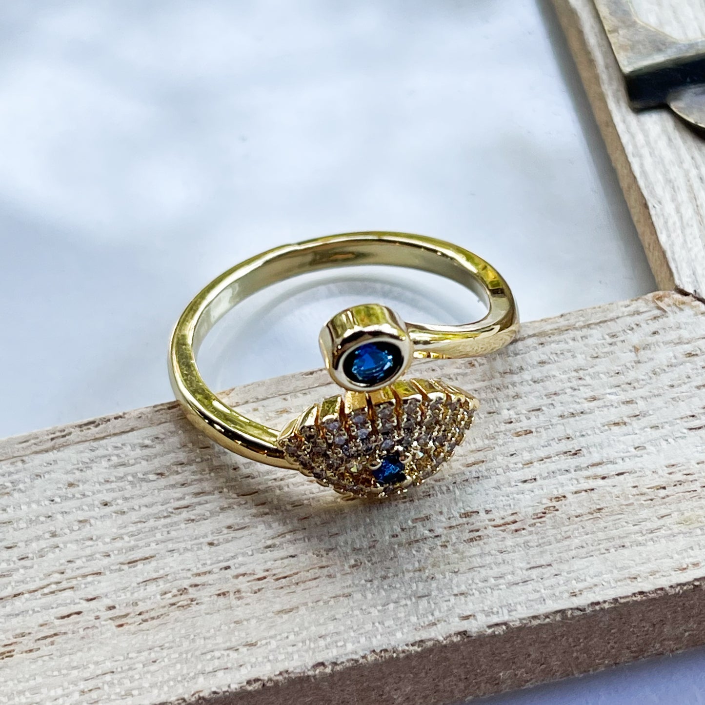 Evil Eye CZ Adj Ring - 18k Gold Filled