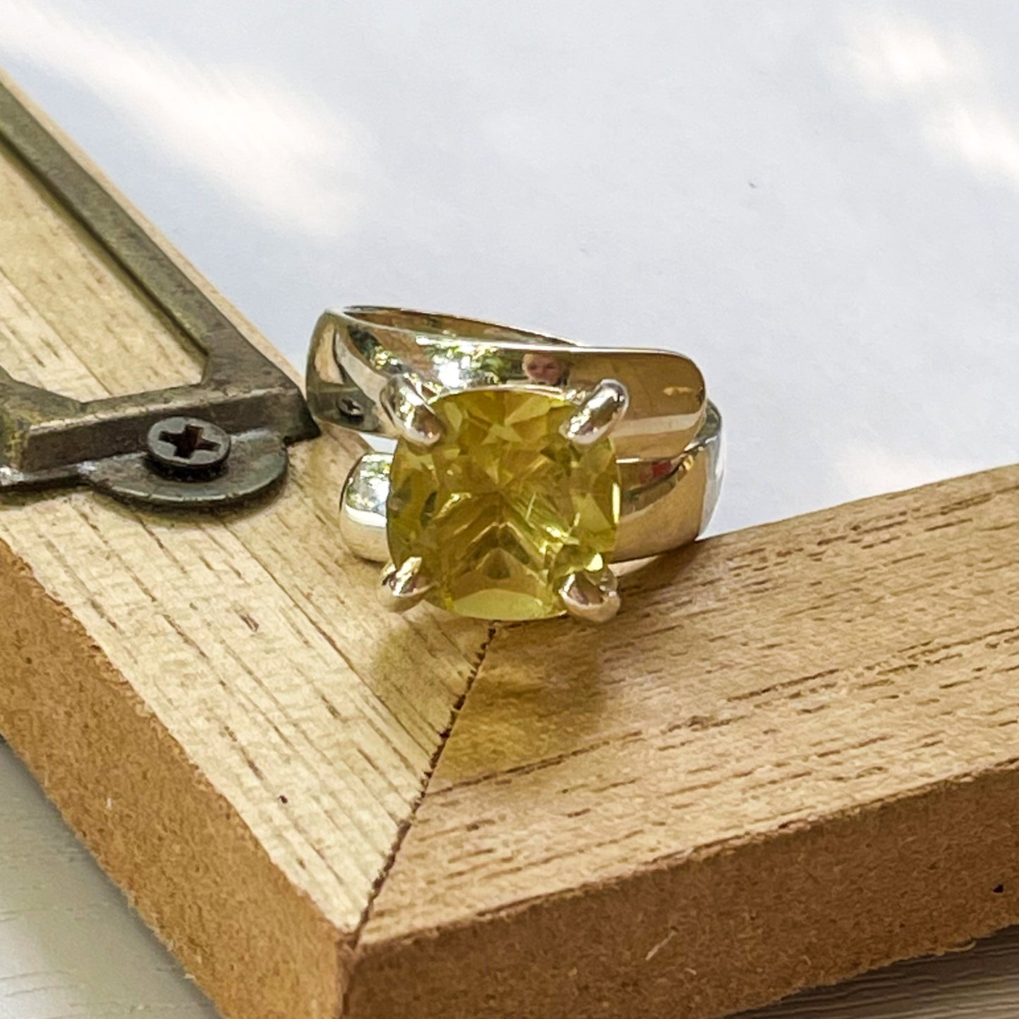 Lemon Quartz Prong Ring - Solid Sterling Silver