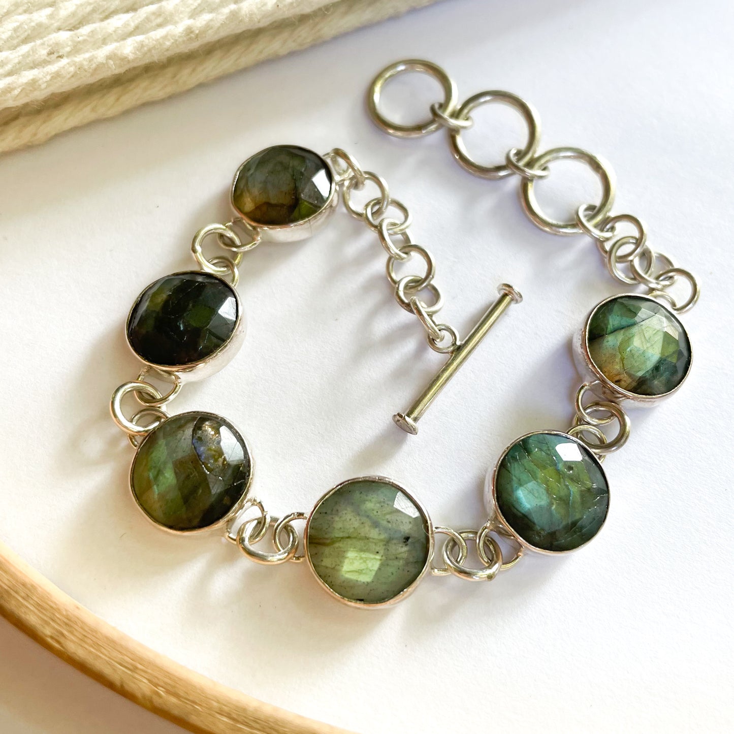 Round Labradorite Bracelet - Sterling Silver