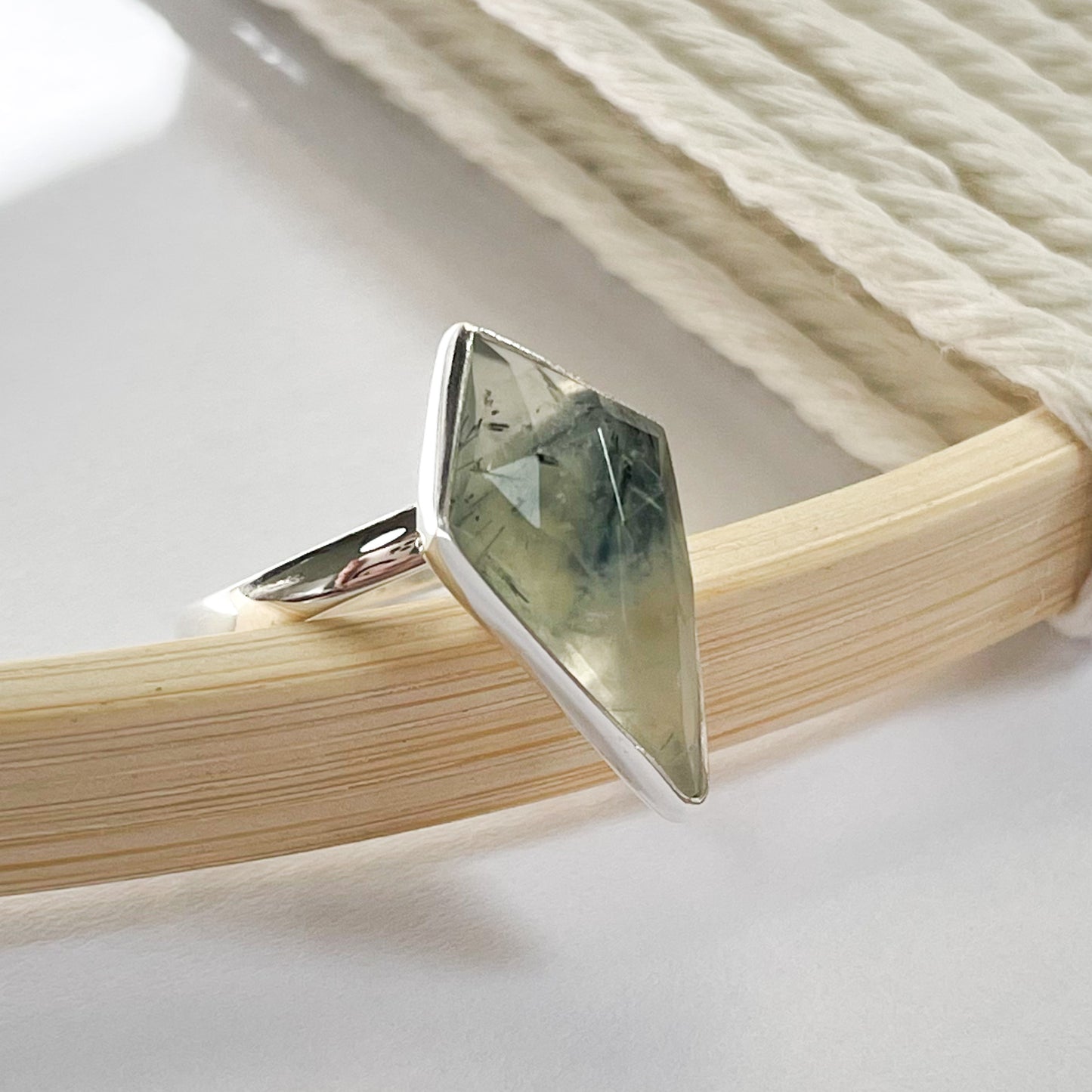 Prehnite Kite Bezel Ring - Solid Sterling Silver
