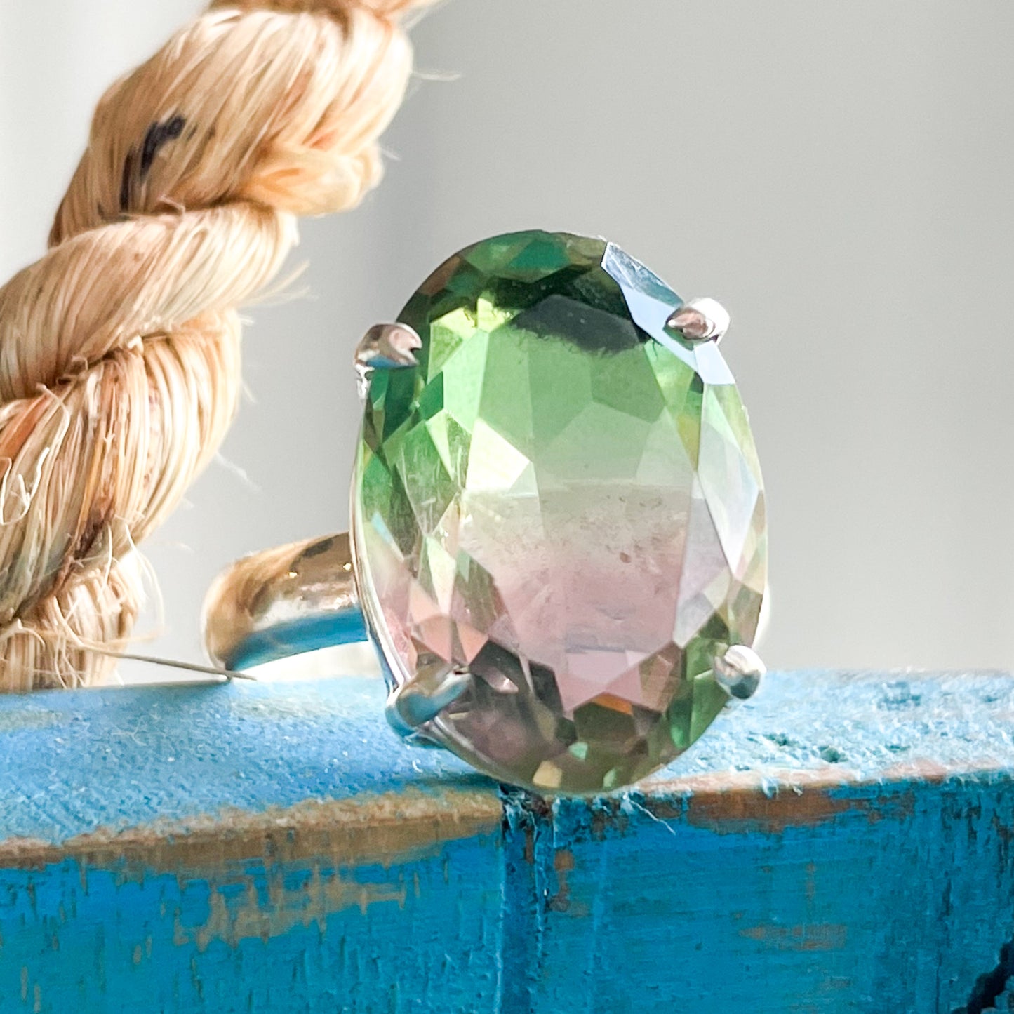 Multi Color Fluorite Glass Ring - Solid Sterling Silver