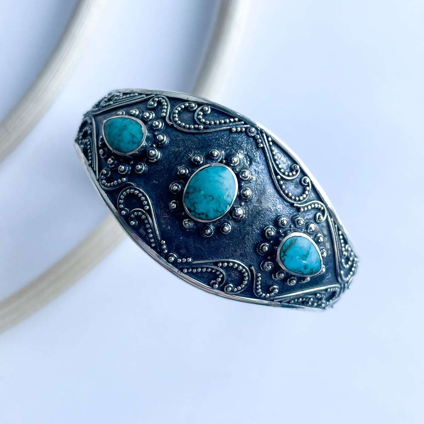 Load image into Gallery viewer, Turquoise Oxi Antique Cuff - Solid Sterling Silver
