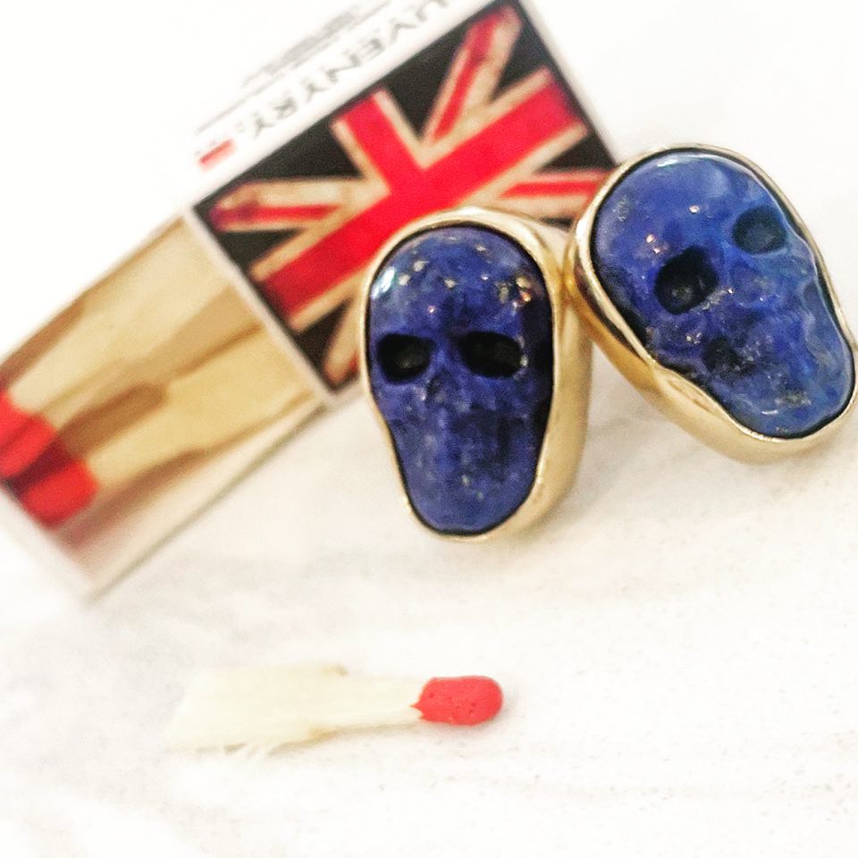 Lapis Mini Skull Studs - Alchemia