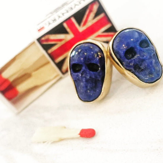 Lapis Mini Skull Studs - Alchemia