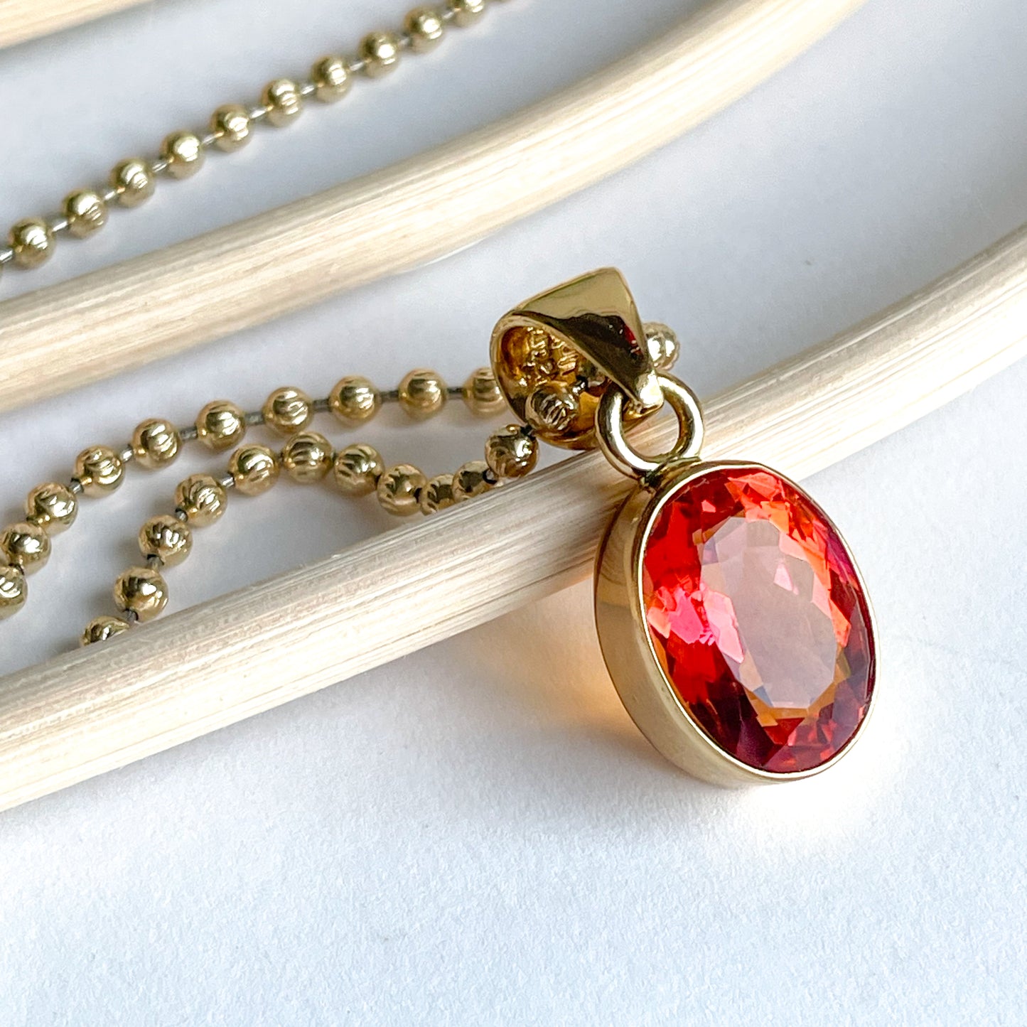 Red Mystic Quartz Gemstone Pendant - Alchemia Gold