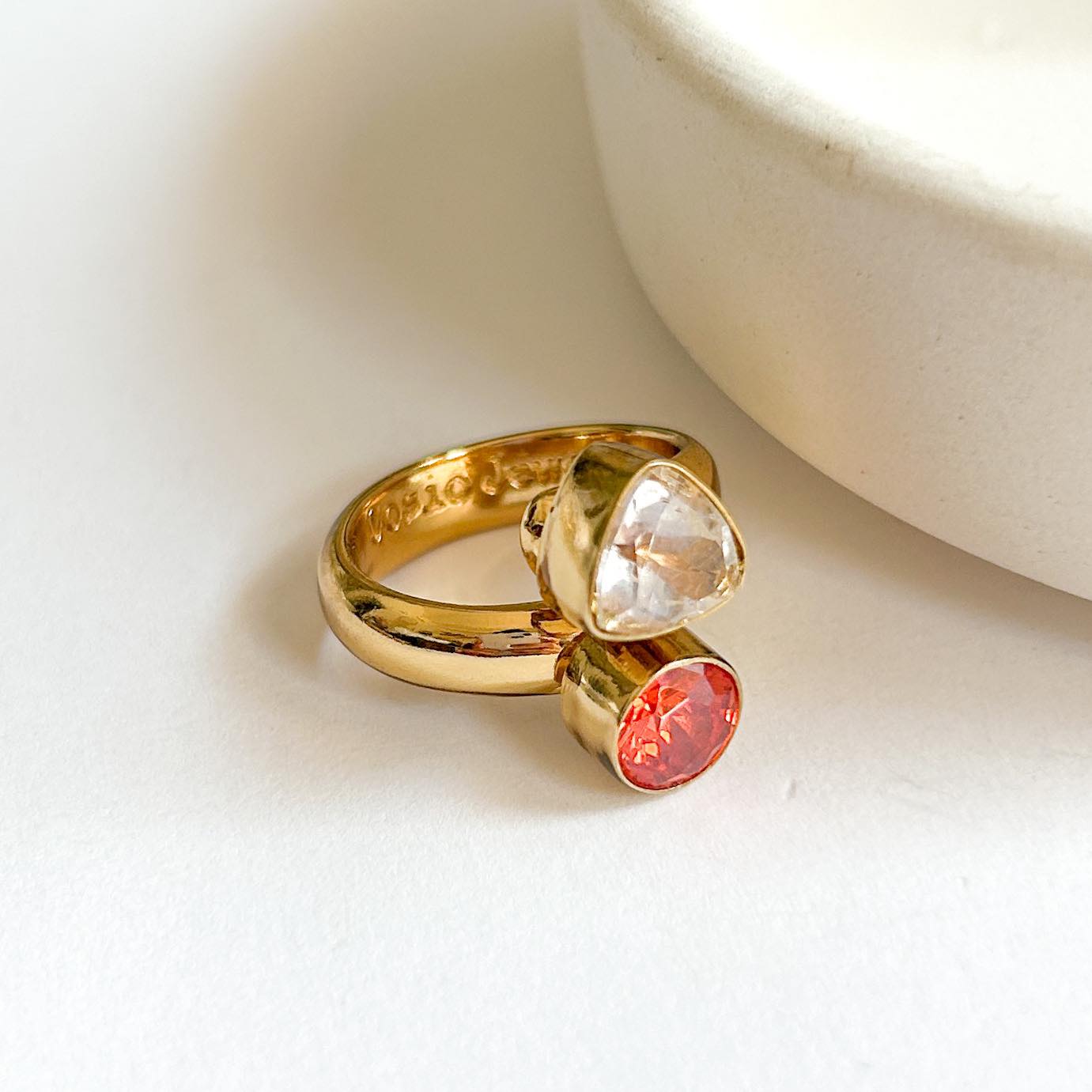 Orange Mystic & Trillion CZ Bypass Adjustable Ring - Alchemia