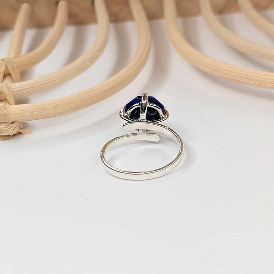 Load image into Gallery viewer, Round Lapis Lazuli Doublet Prong Ring - Solid Sterling Silver
