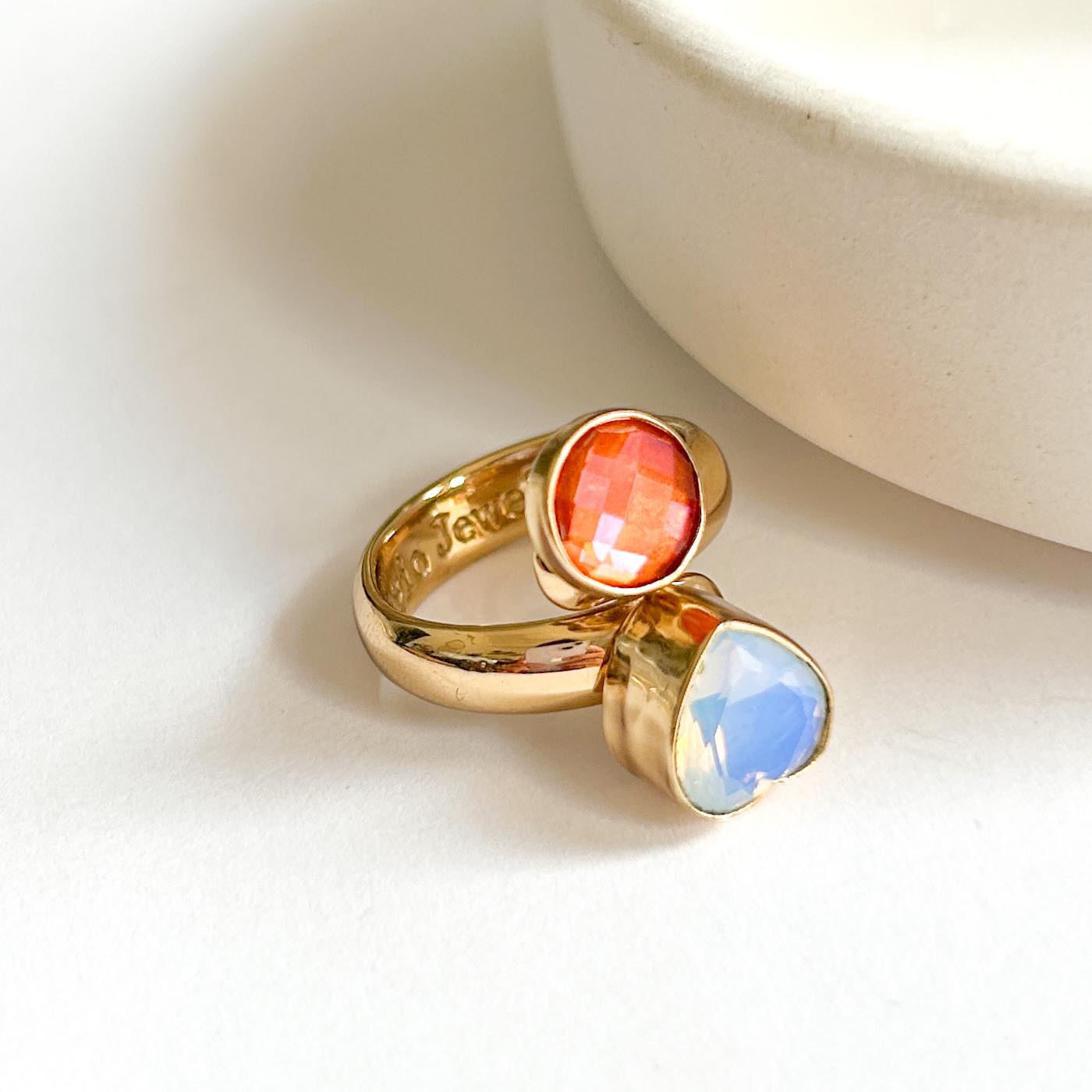 Opalite  & Orange Mystic Bypass Adjustable Ring - Alchemia