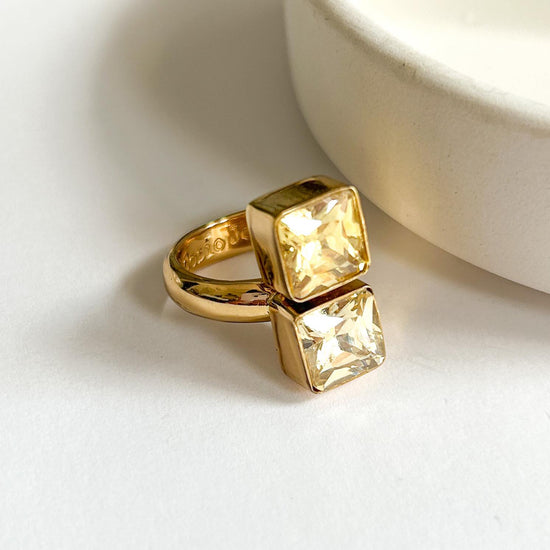 Yellow Square CZ Bypass Ring - Alchemia