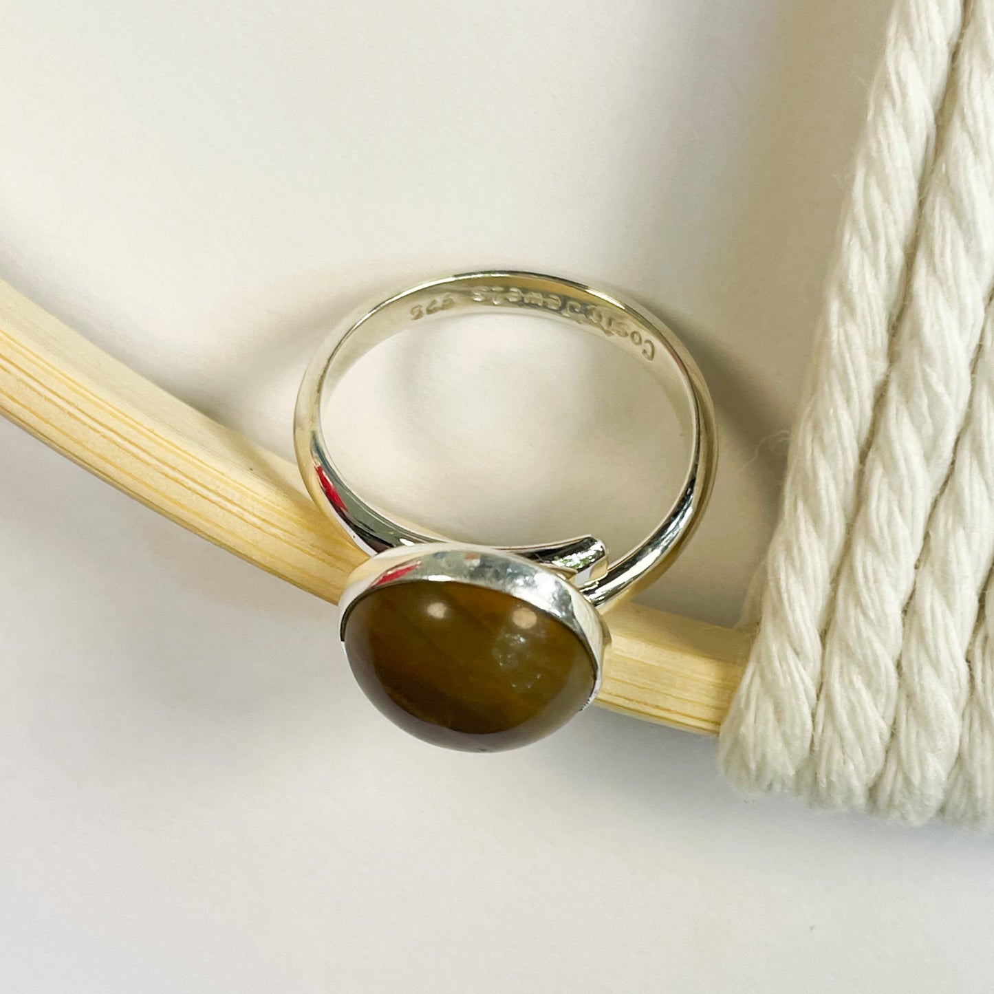 Dainty Brown Jasper Ring - Solid Sterling Silver
