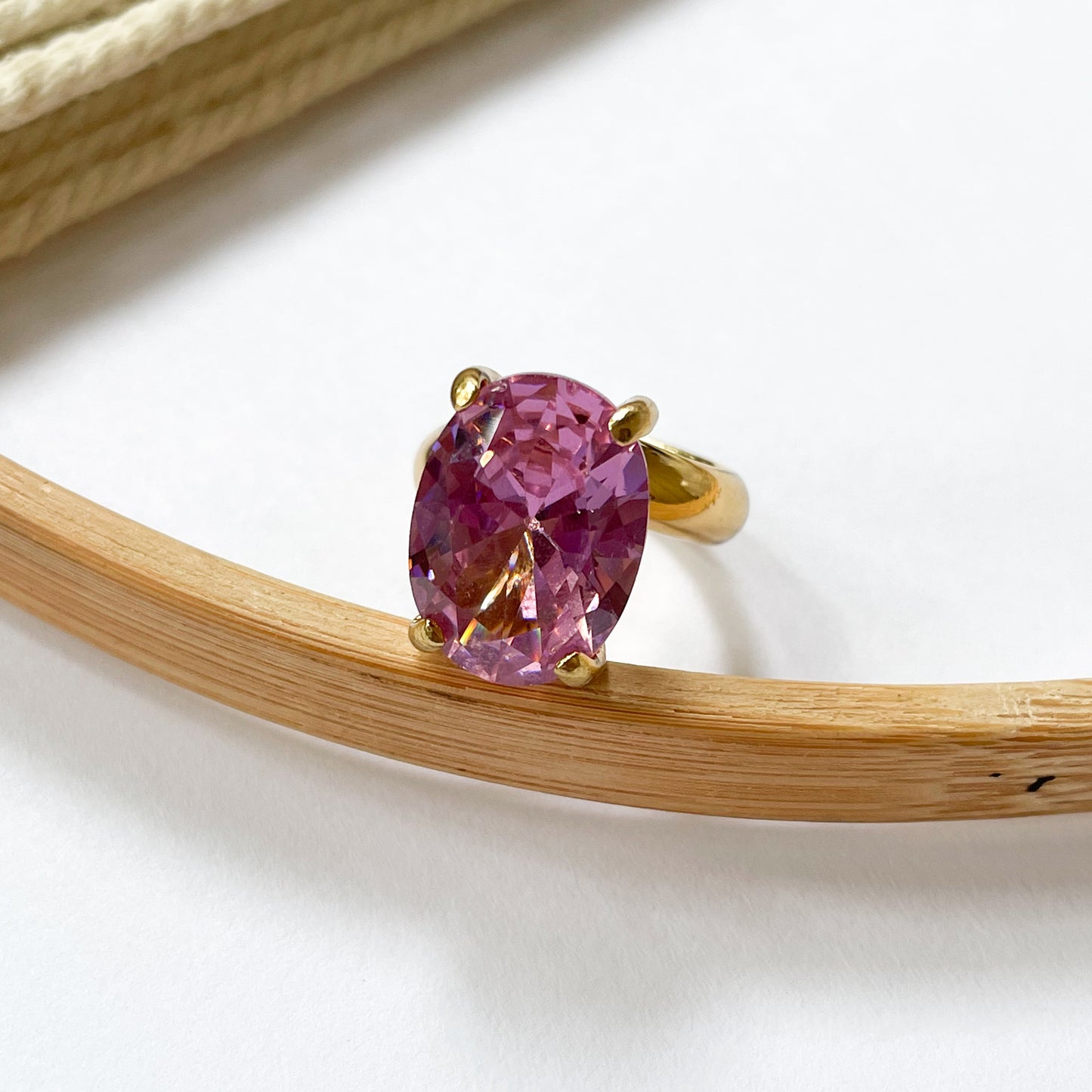 Pink Large Oval CZ Prong Ring  - Alchemia