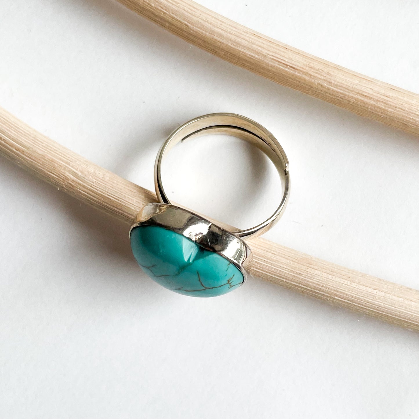 Blue Howlite Heart Ring - Solid Sterling Silver