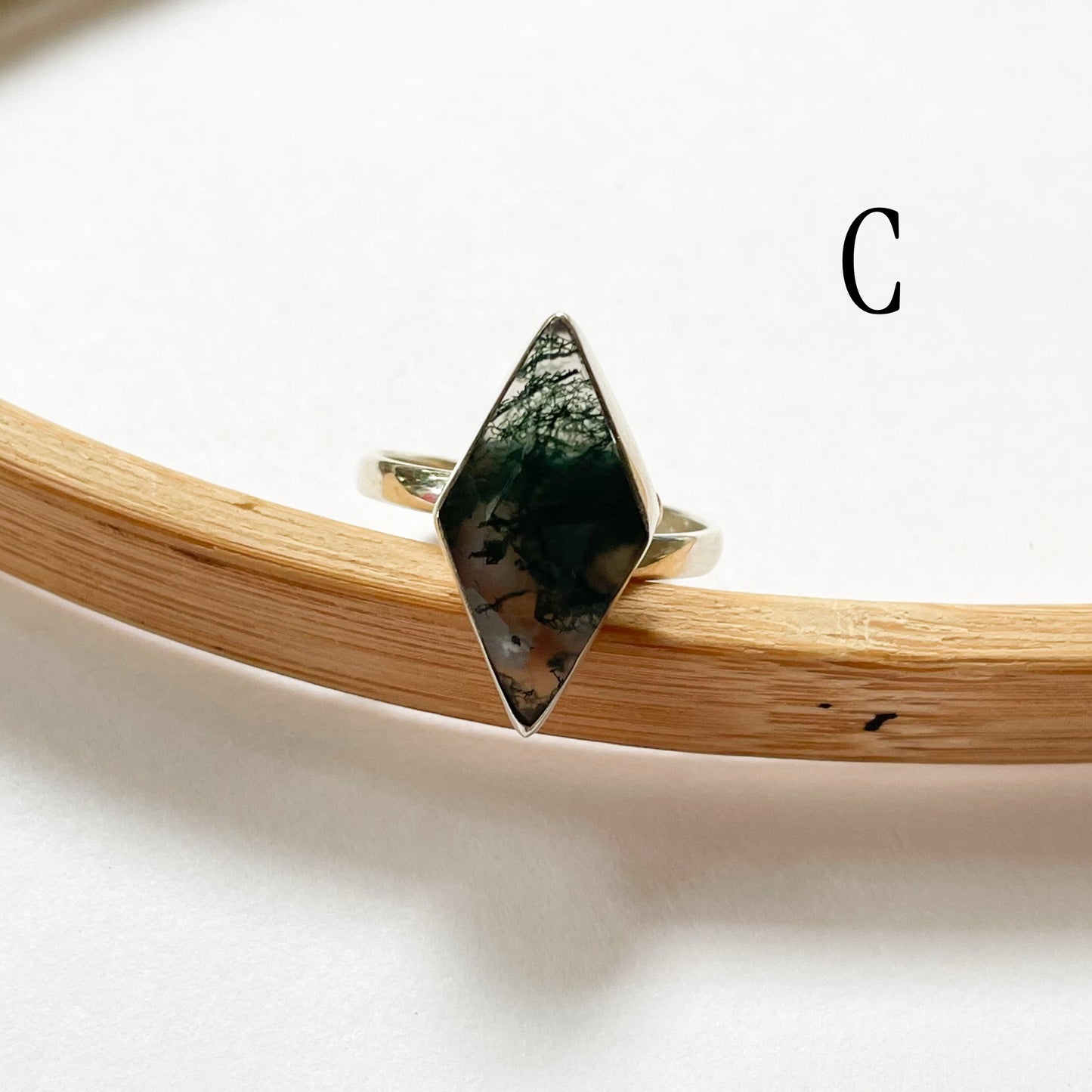 Moss Agate Diamond Cut Ring - Solid Sterling Silver