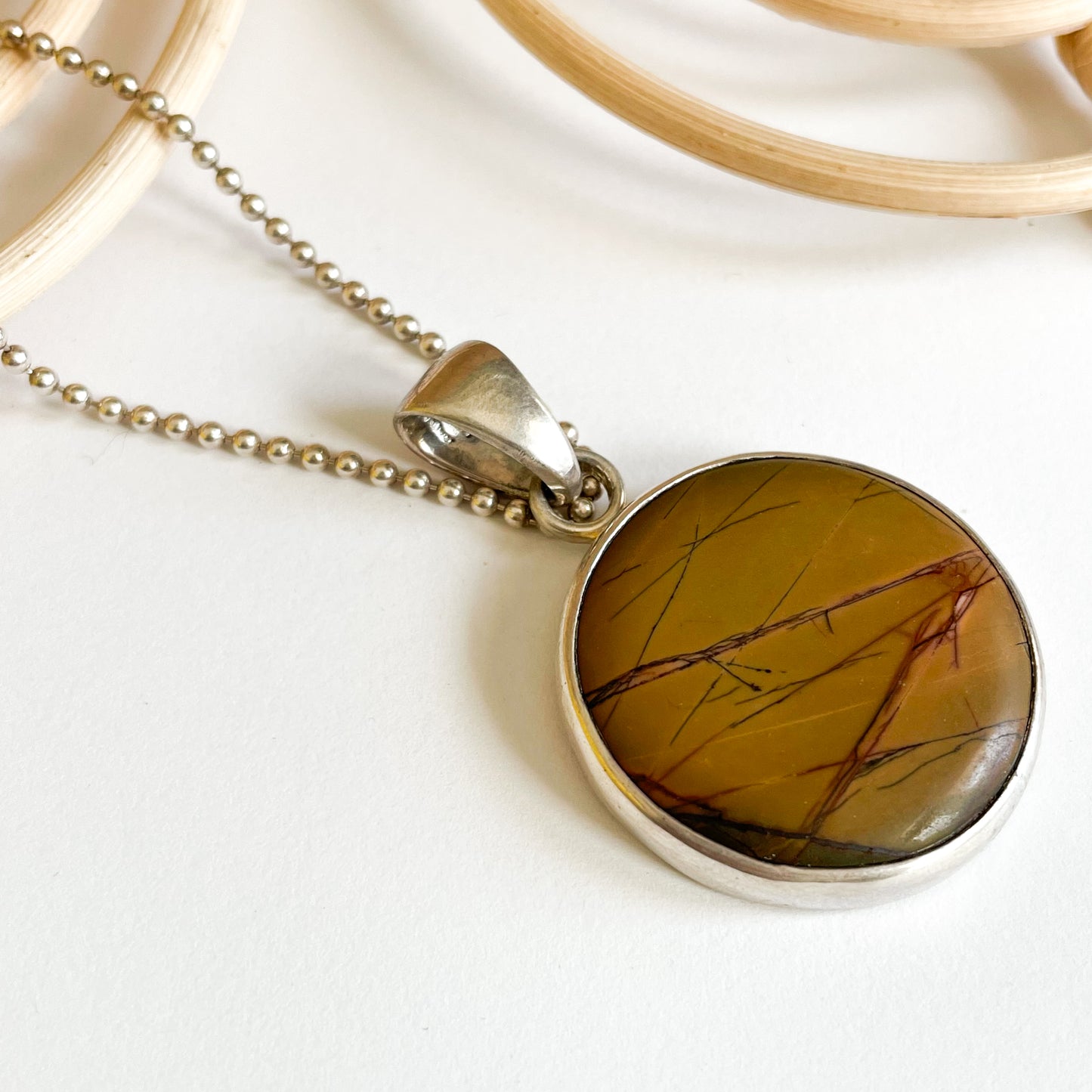 Red Creek Jasper Round Pendant - Solid Sterling Silver