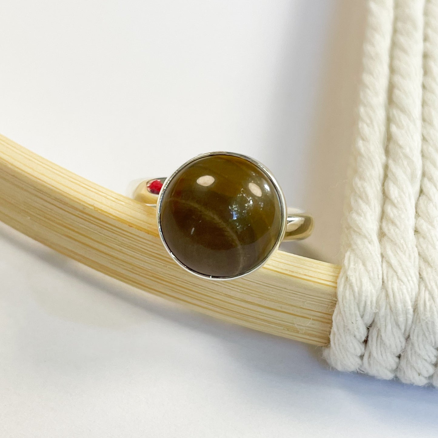 Dainty Brown Jasper Ring - Solid Sterling Silver