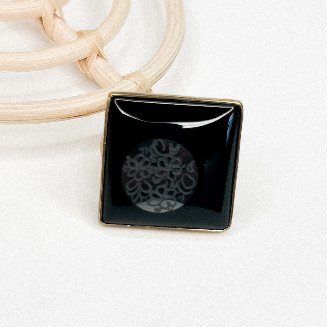 Black Onyx & Hematite Square Ring - Alchemia