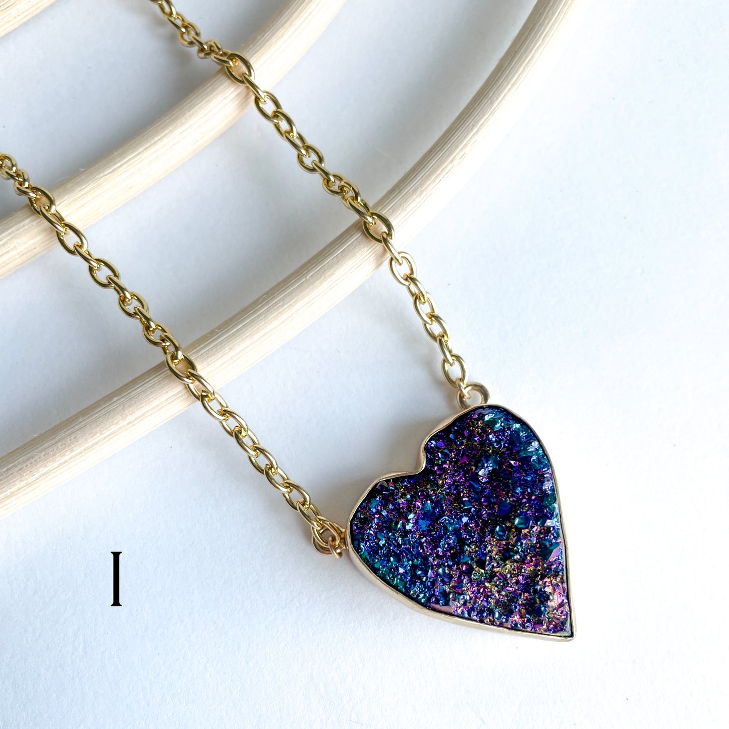 Titanium Druzy Heart Necklace - Alchemia Gold