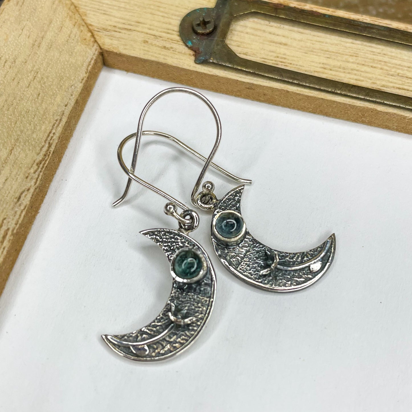 Neon Apatite Crescent Moon Dangles - SSS