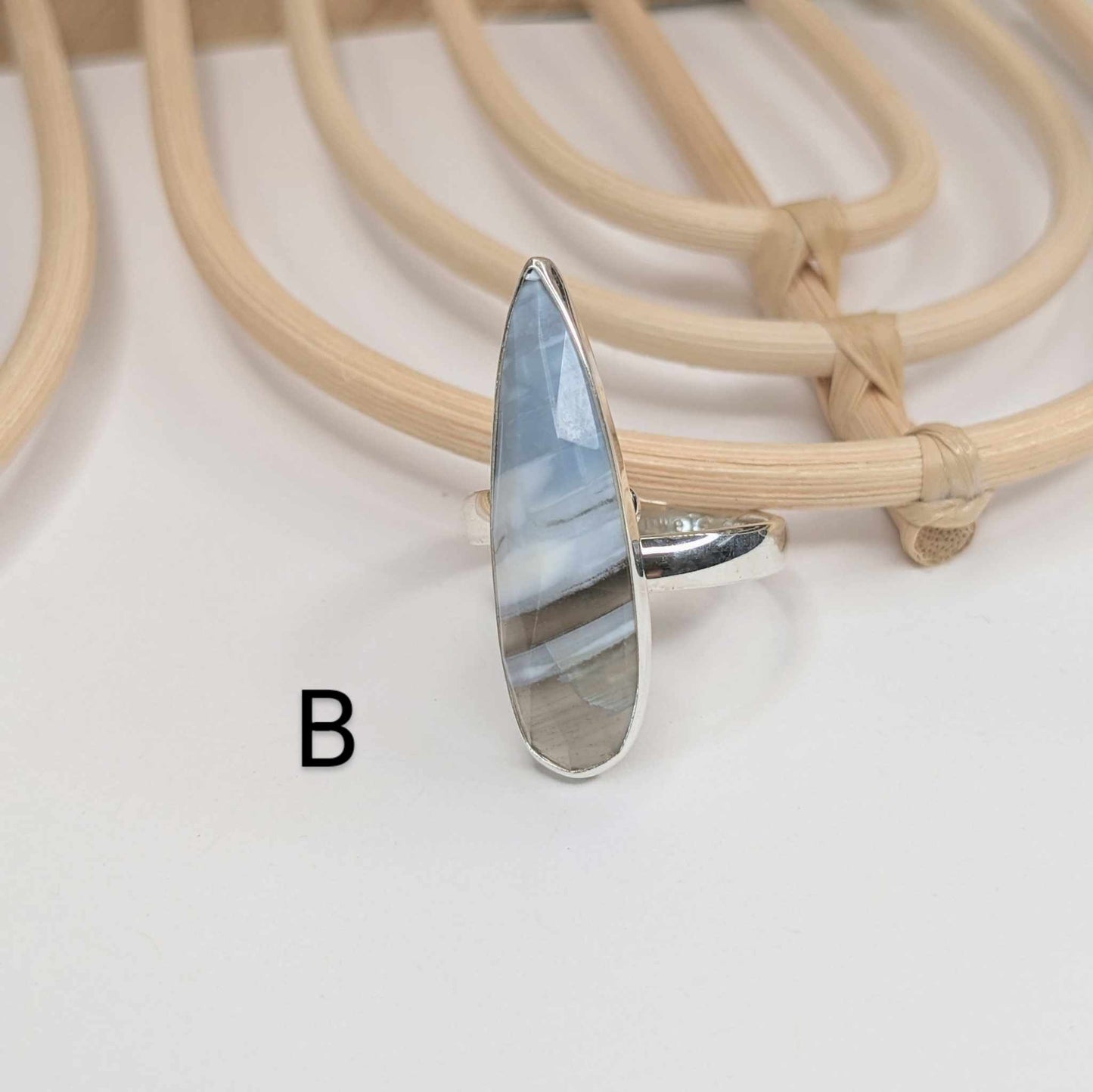 Blue Opal Slender Ring - Solid Sterling Silver
