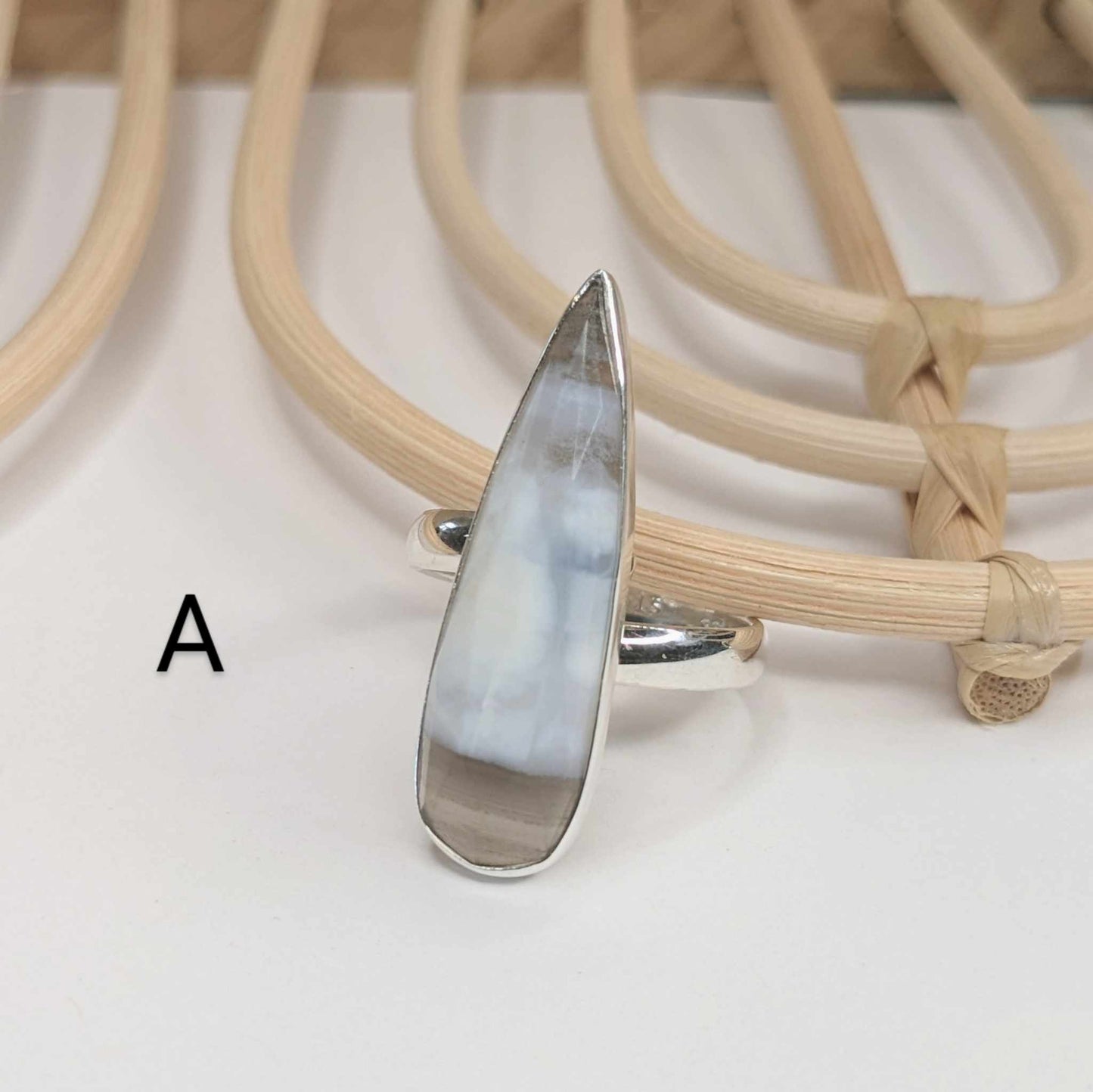 Blue Opal Slender Ring - Solid Sterling Silver