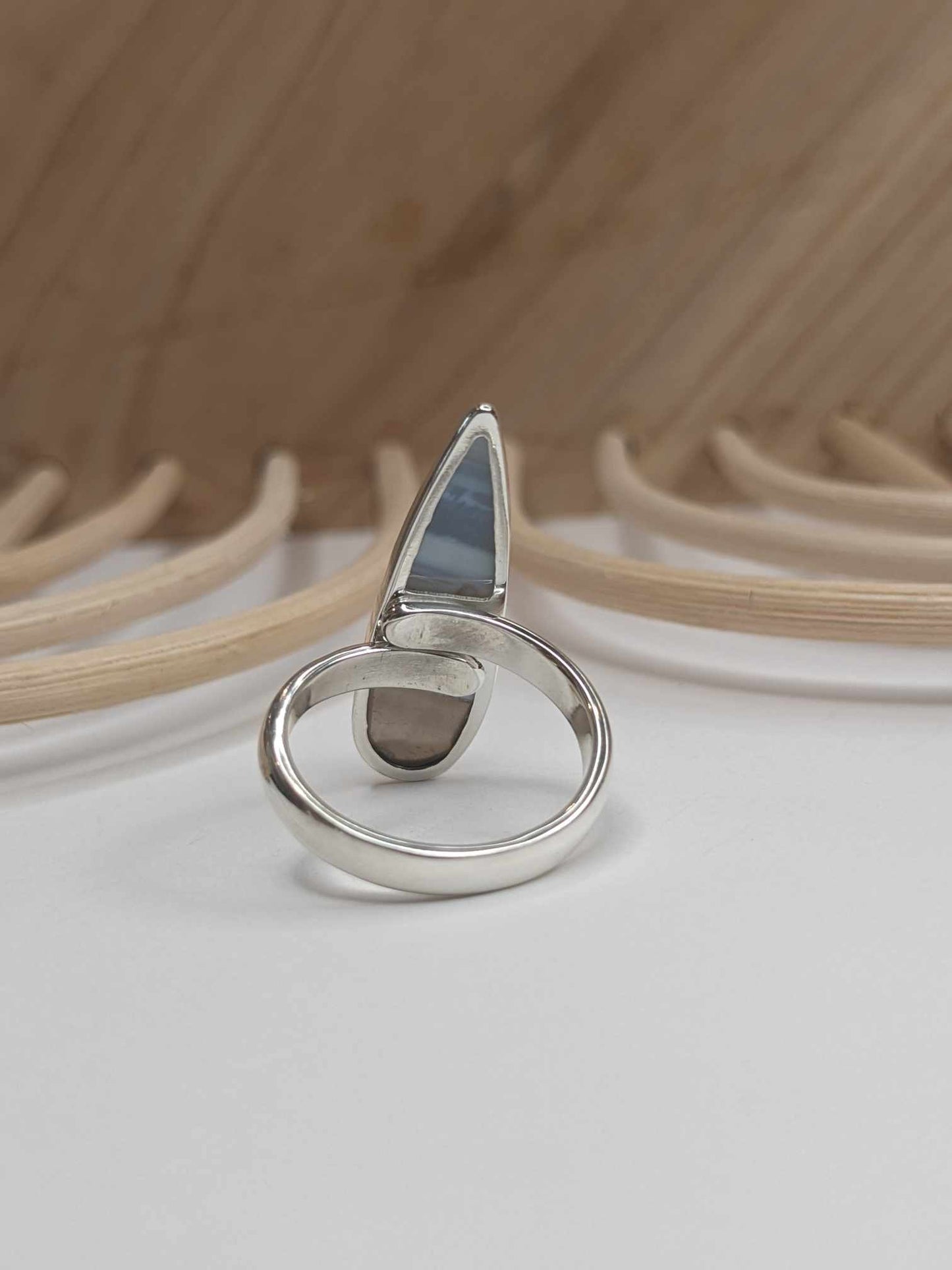 Blue Opal Slender Ring - Solid Sterling Silver