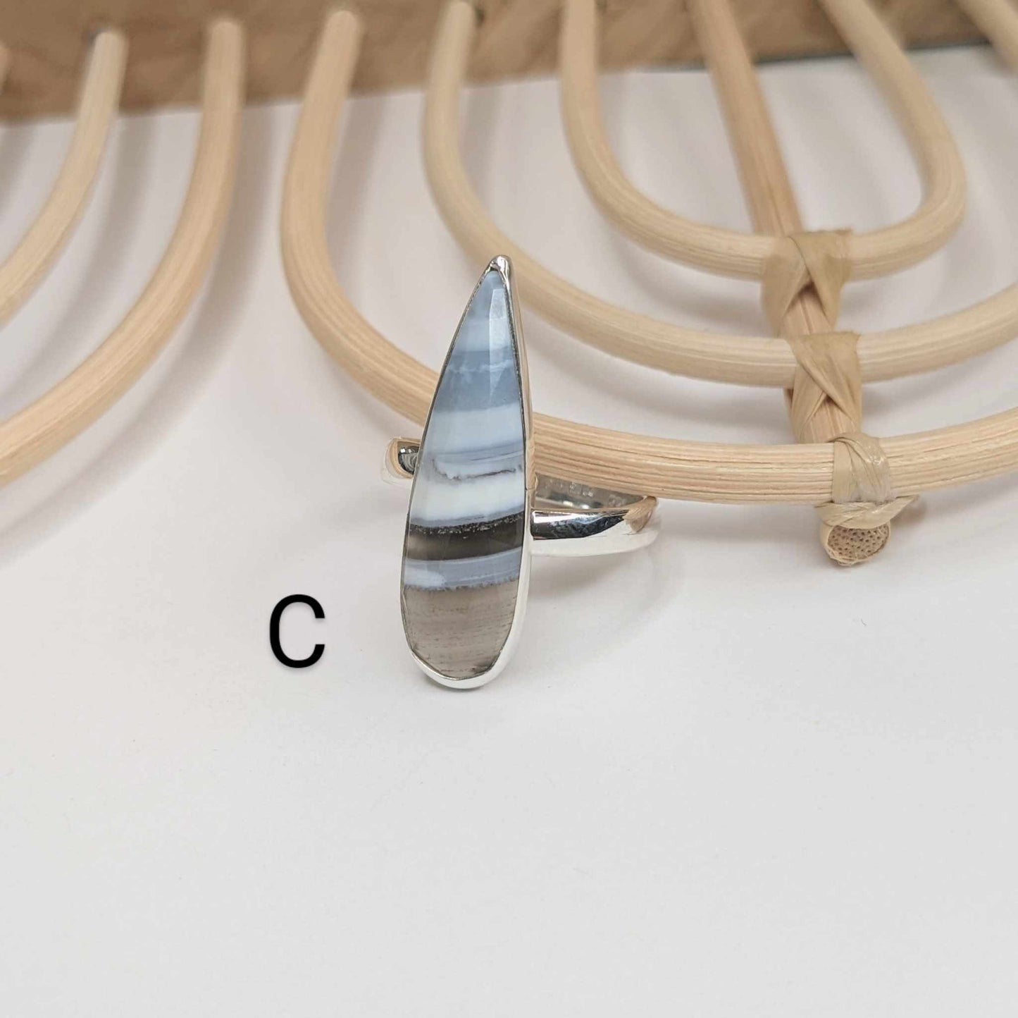 Blue Opal Slender Ring - Solid Sterling Silver