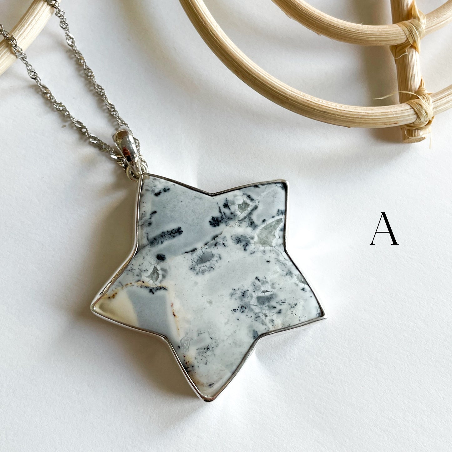 White Maligano Jasper Star Pendant - Solid Sterling Silver