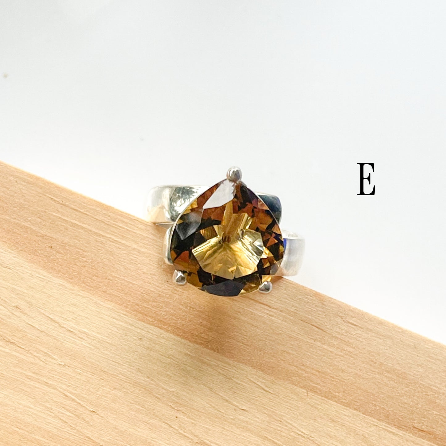 Whiskey Quartz Prong Ring - Solid Sterling Silver