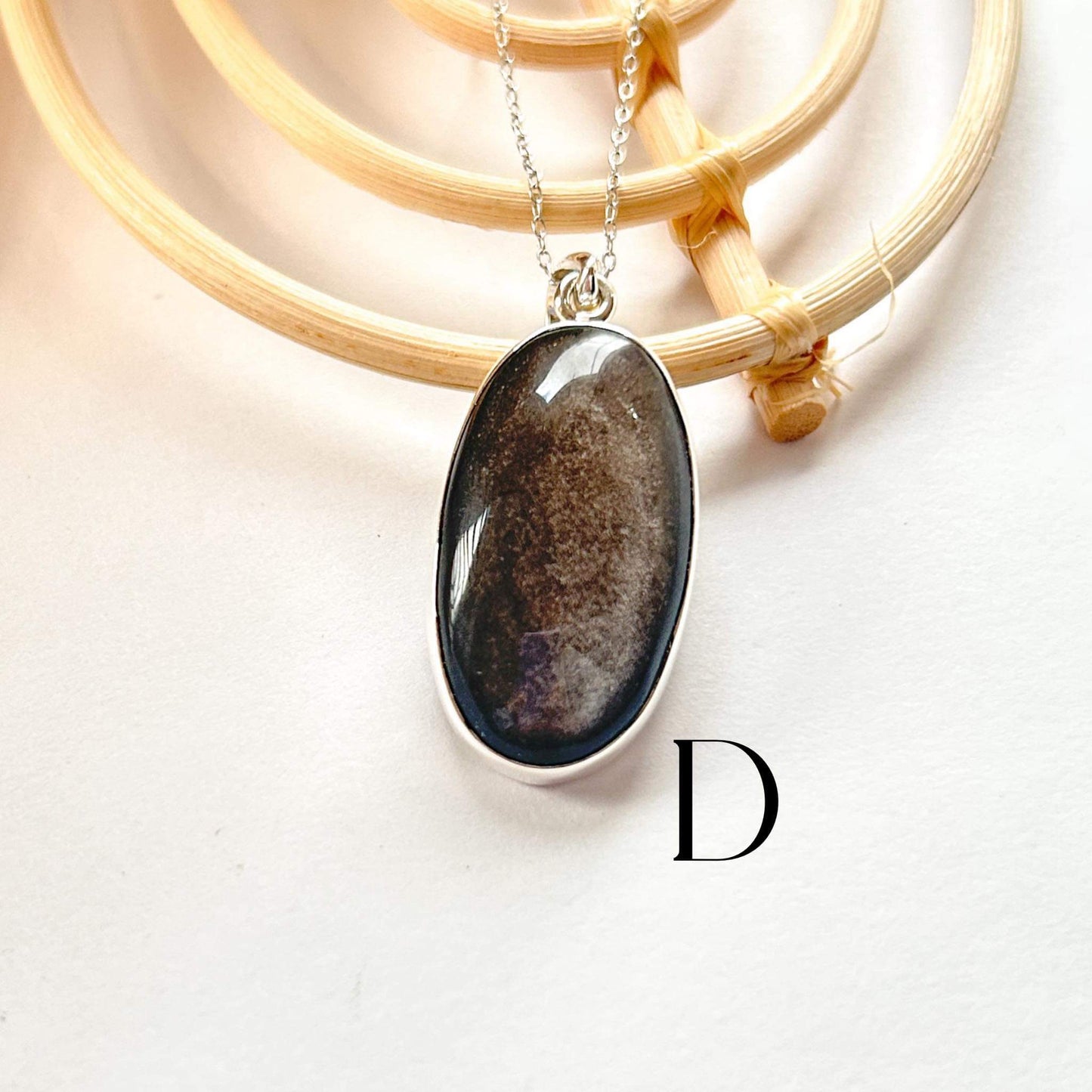 Silver Sheen Obsidian Oval Ring & Pendant - Both Metals