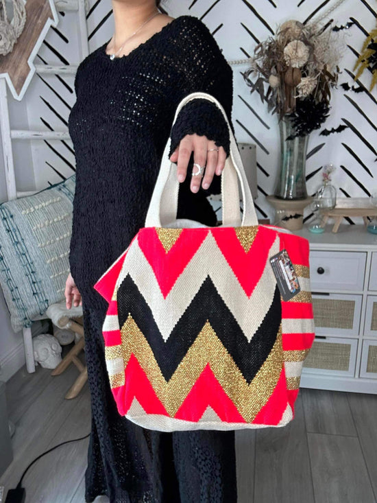 Hand Woven Cotton/Acrylic Zig Zag Tote Bag With Lurex - LoveStitch