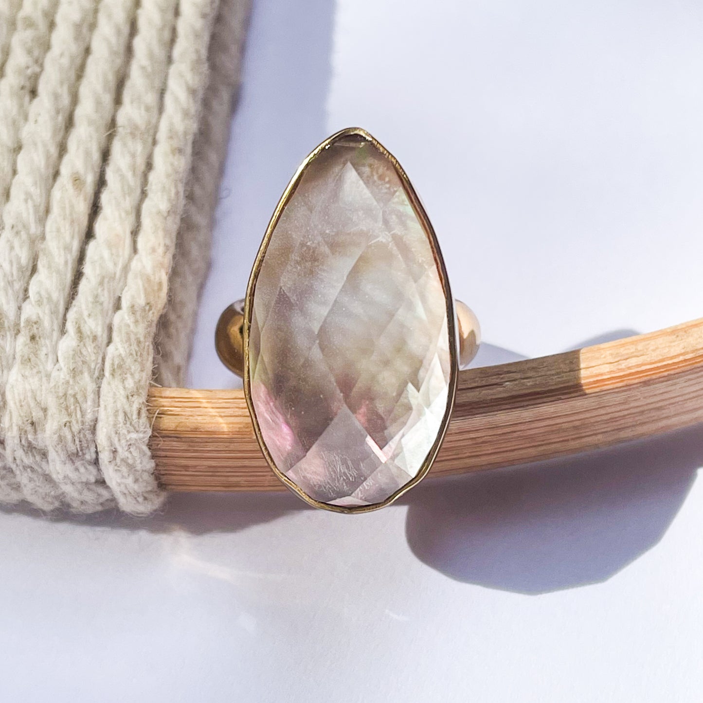 Faceted Doublet Mother Of Pearl - Quartz Ring - Alchemia