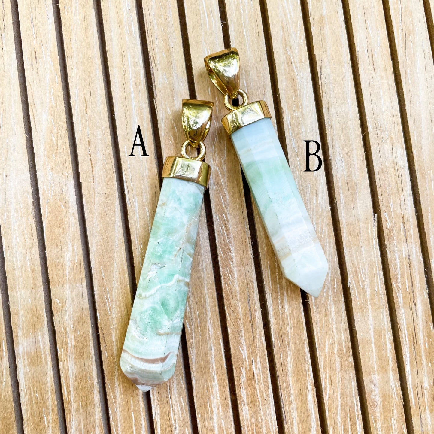 Green Aragonite Point Pendant - Solid Sterling Silver