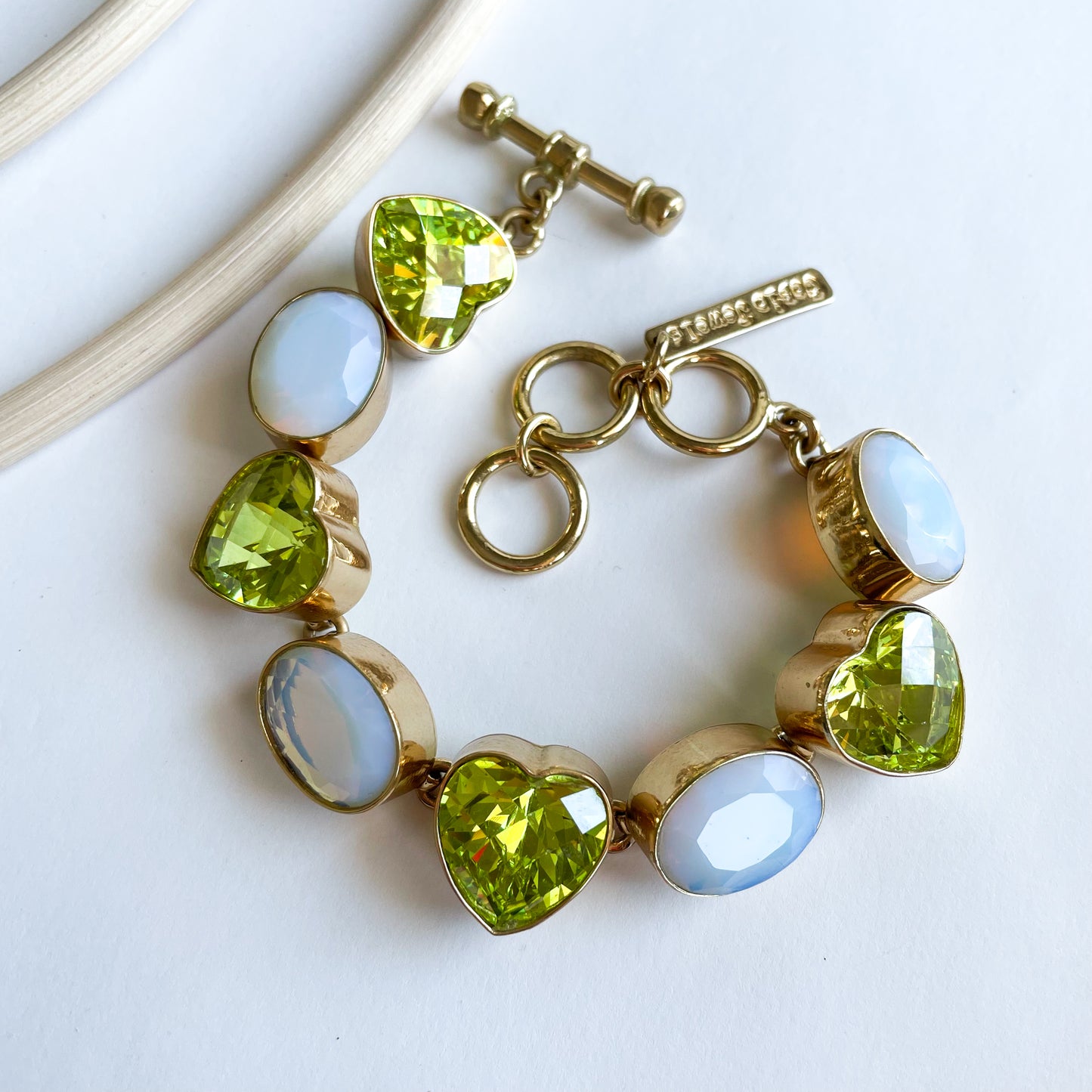 Load image into Gallery viewer, Opalite &amp;amp; Green Heart CZ Bracelet - Alchemia
